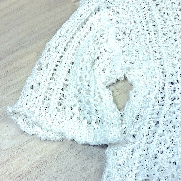 POL Boho Chic Oversized Crochet Knit Off-the-Shoulder Two-Tone V-Neck Sweater M - Picture 5 of 9